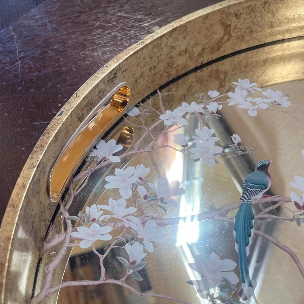 Gold Floral Mirror Tray - Decorative Wall Accent